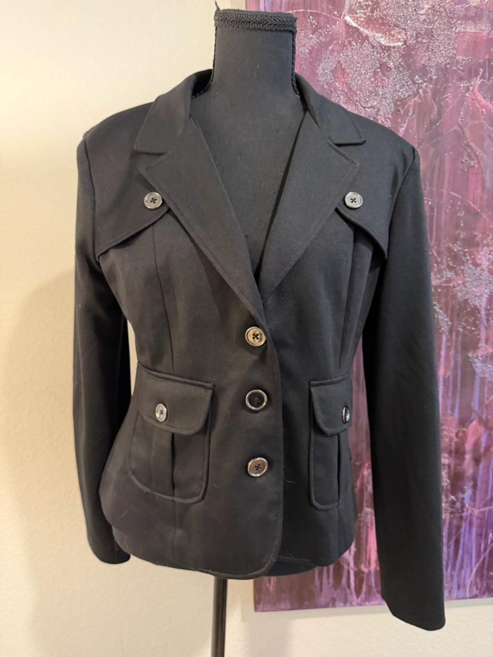 Robert Louis Classic Black Women's Button-Front Blazer Jacket
